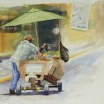 Umbrella Food Cart Man by Sean Henry