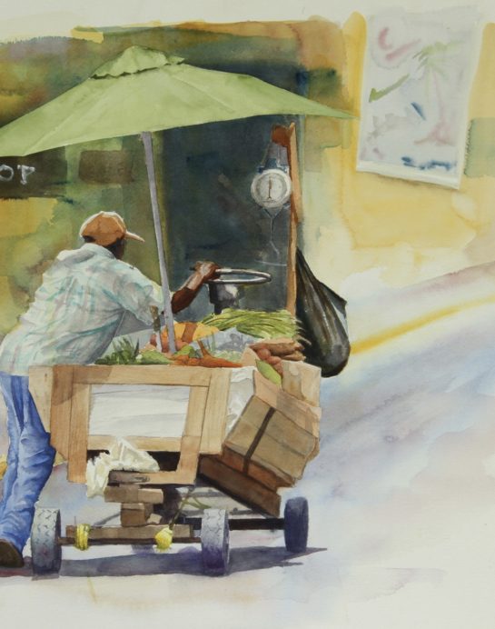 Umbrella Food Cart Man by Sean Henry